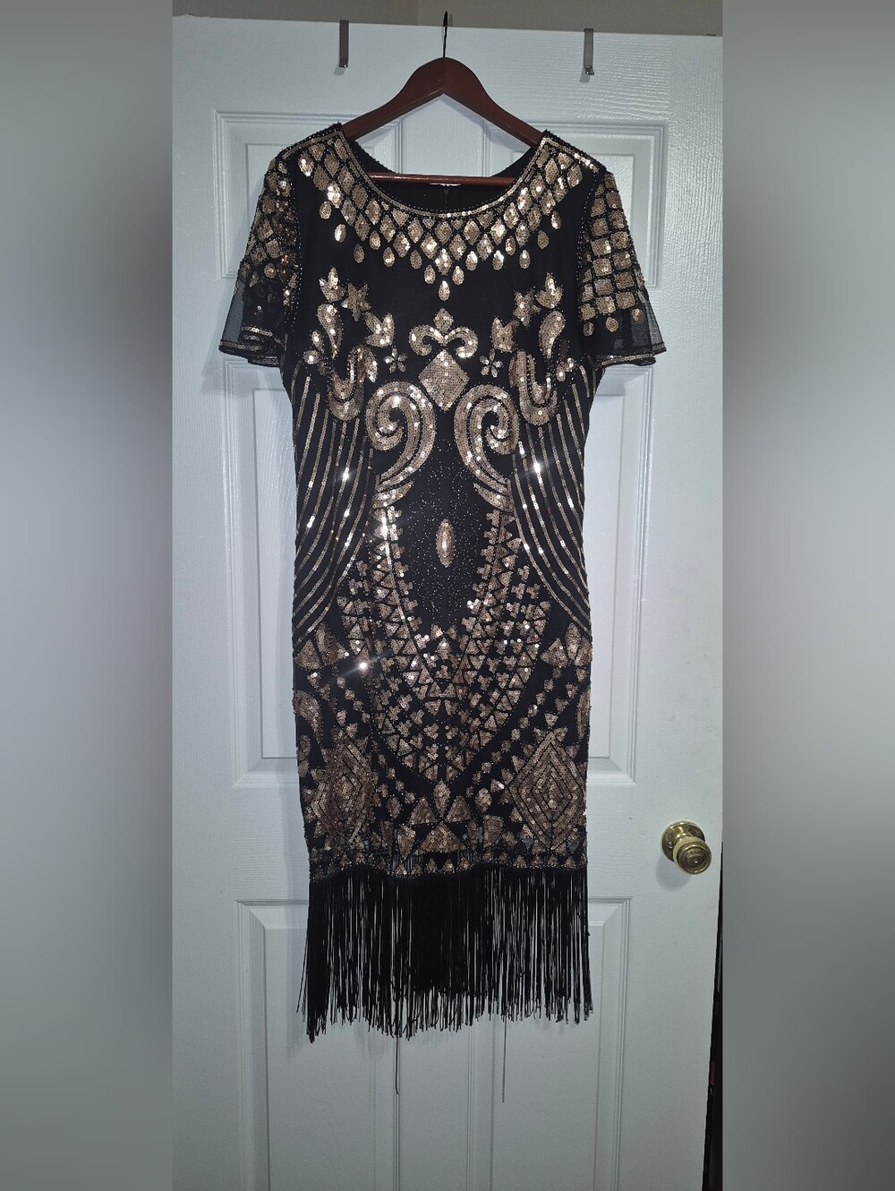 Embellished Black Dress with Gold Sequin Detail